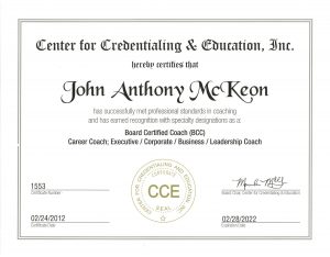 Tony McKeon Board Certified Career Coach Credential